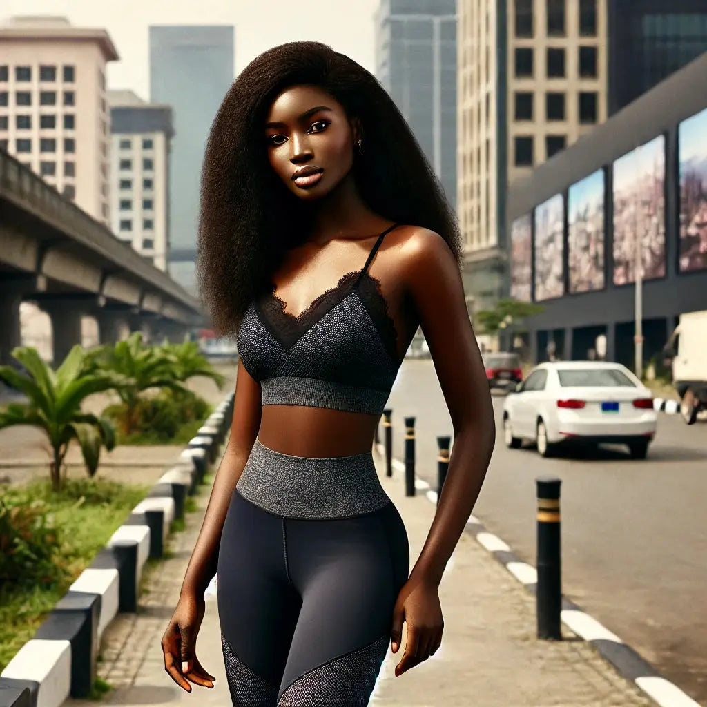 Stylish black woman in an athleisure set